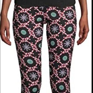 No Boundaries Christmas Peppermint Candy Canes Black Fur Lined Leggings